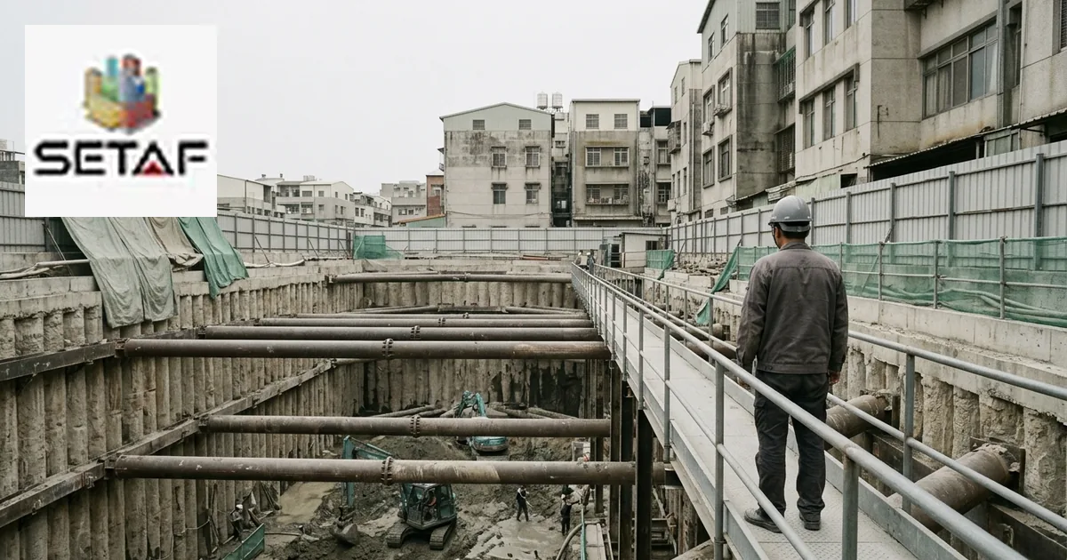 Staged Construction Analysis: a deep urban excavation with two levels of steel pipe struts installed and the next excavation stage in progress below